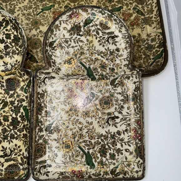 4 Vintage Knobler Plates Serving Tray Set Parisian Parrot Asian Hummingbird Chic - Picture 4 of 10